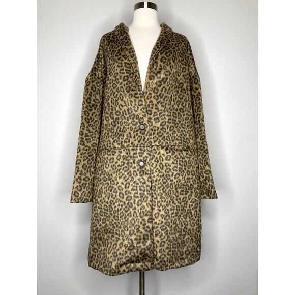 Old Navy Coat Women 2X Animal Print Faux Fur Leopard Long Line - Picture 1 of 9